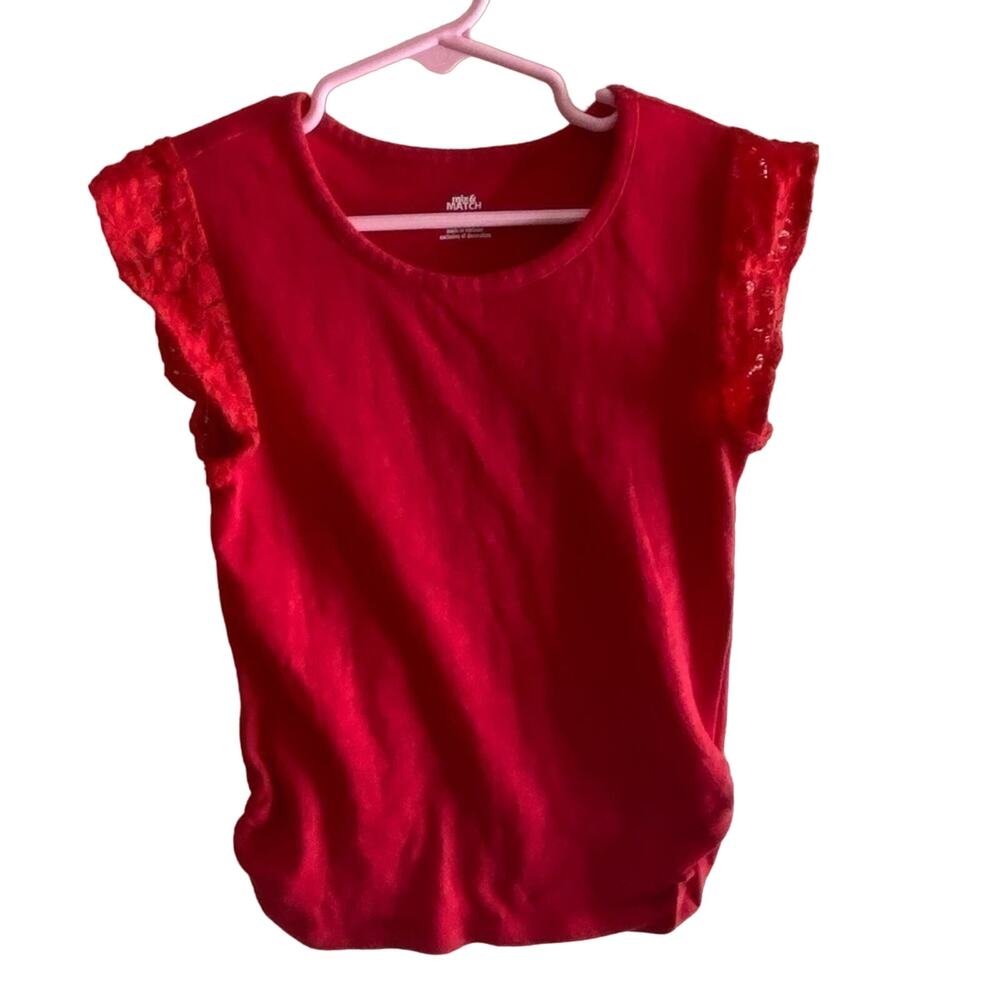 Mix & Match NWOT Red Round Neck Short Cap Girl's T-shirt Size M (6)